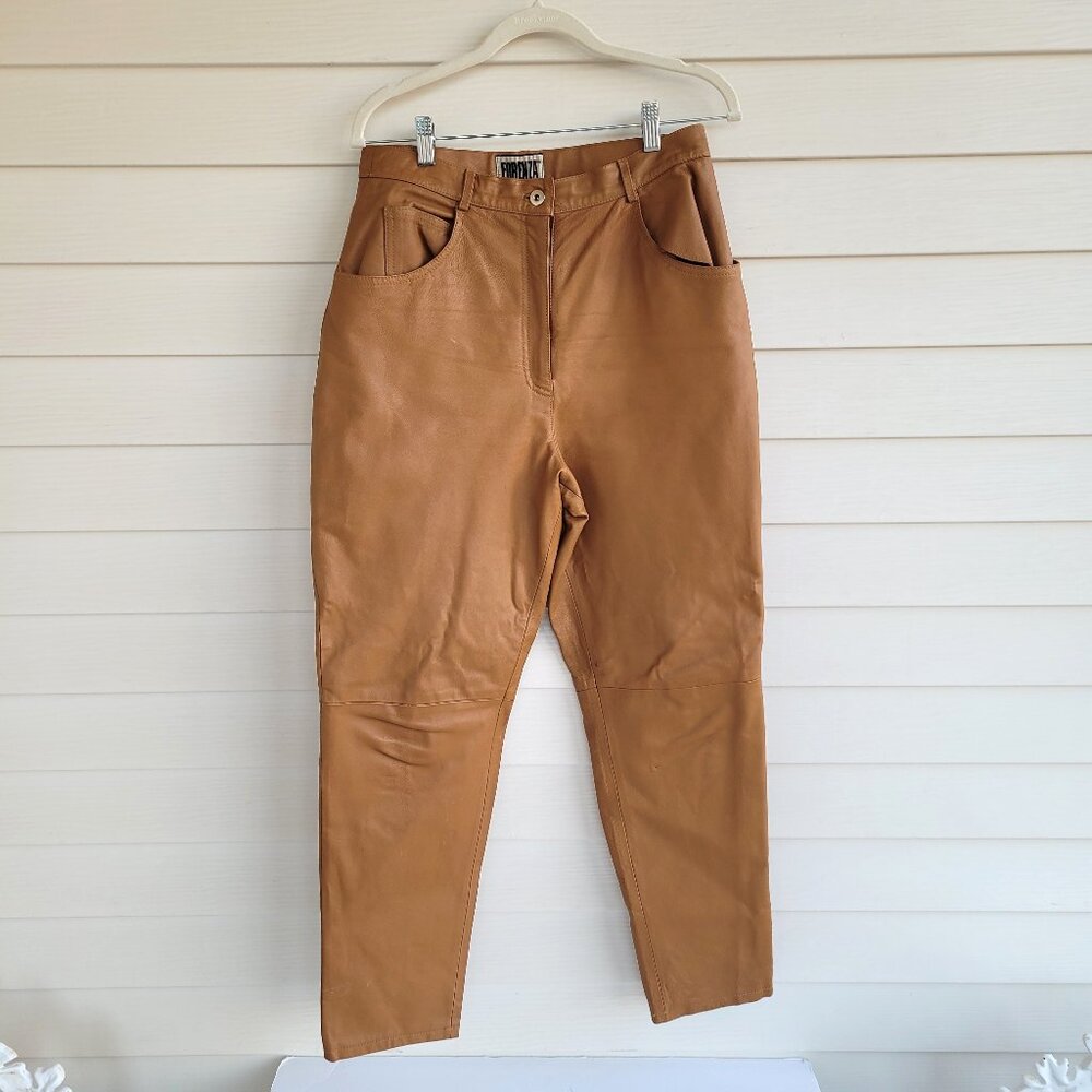 Vintage Forenza 100% brown leather mom style high waisted women's pants